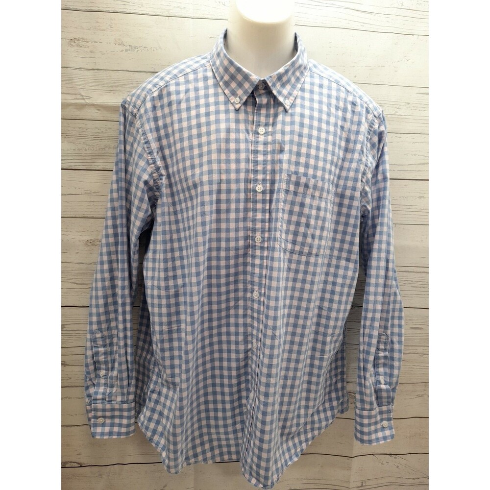 Southern Pines Mens Gingham Plaid Shirt XL Button Down Blue White Long Sleeve